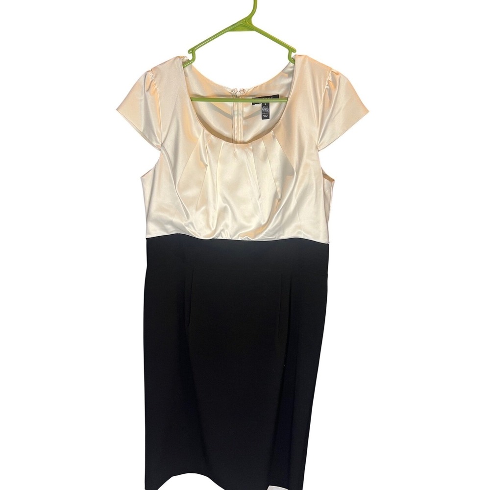 George Womens Colorblock Sheath Dress Cream Black Cap Sleeve Size 10 Office Wear